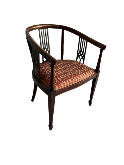 Beautiful single antique living room, delicate, wood, carving and bird motif upholstery