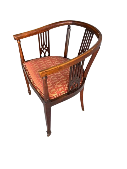 Beautiful single antique living room, delicate, wood, carving and bird motif upholstery