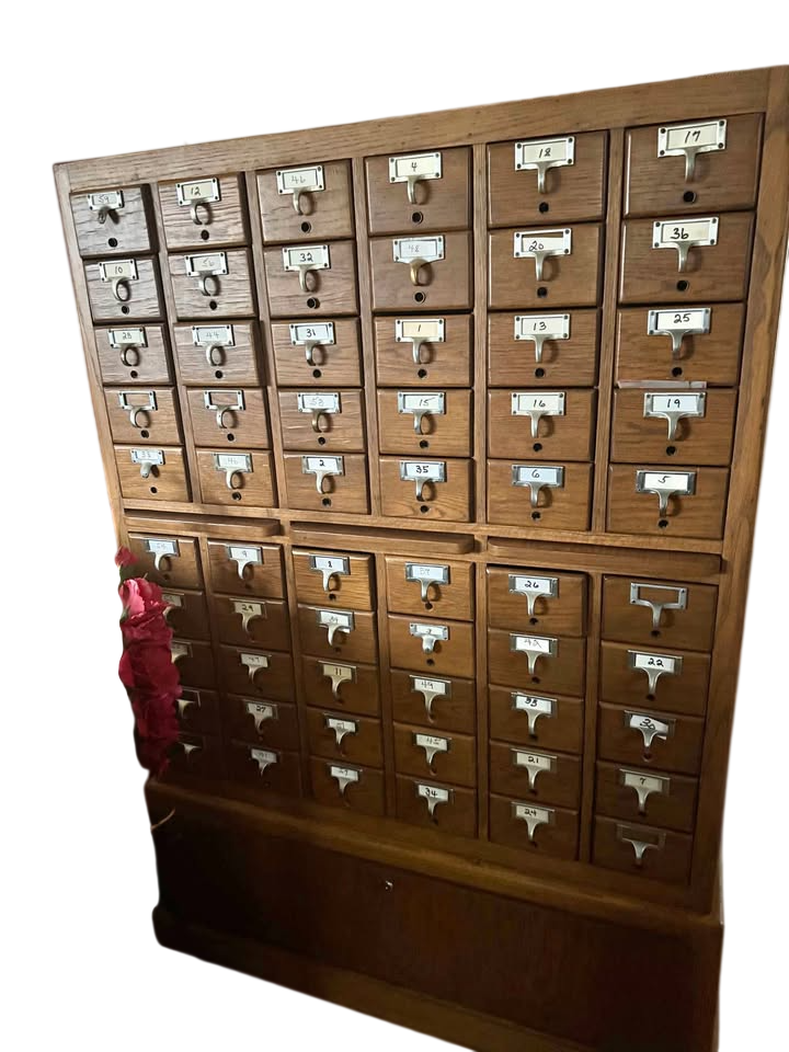 Library card catalog widen on wheels