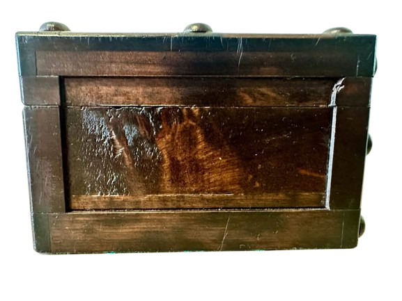 Vintage Wooden Treasure Chest • Jewelry Trinket Box • Brass Lock • Red Velvet