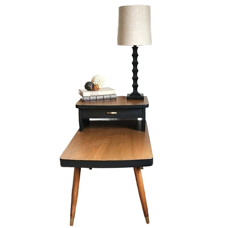 MCM End Table Two-Tier Black Walnut