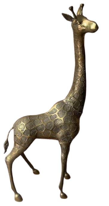 Vintage Set of 2 Large Matching Brass Giraffe Statues MCM 37” & 33.5” Tall