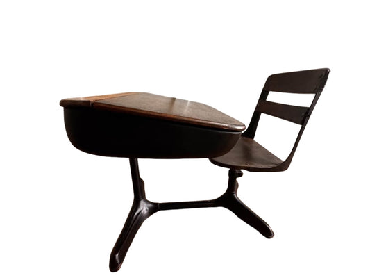 Antique , Vintage School Desk with Cast Iron Base