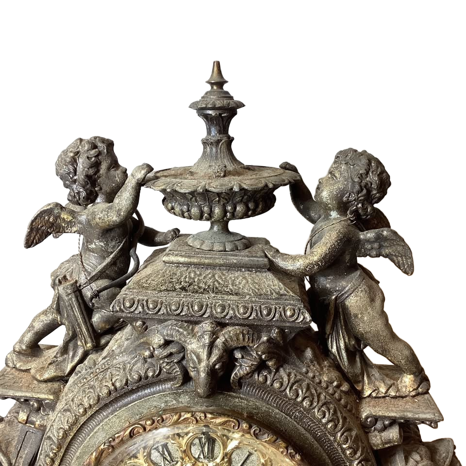 Antique Victorian Ansonia Lydia Patinated Metal Figural Mantel Clock