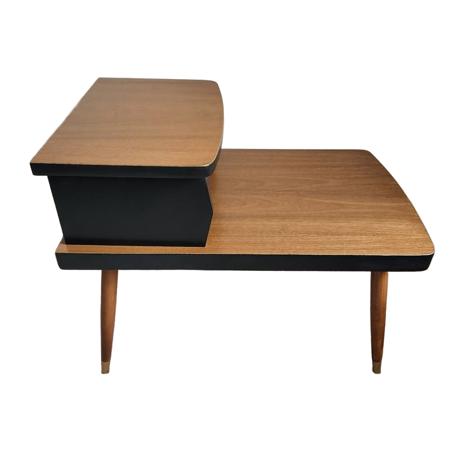 MCM End Table Two-Tier Black Walnut