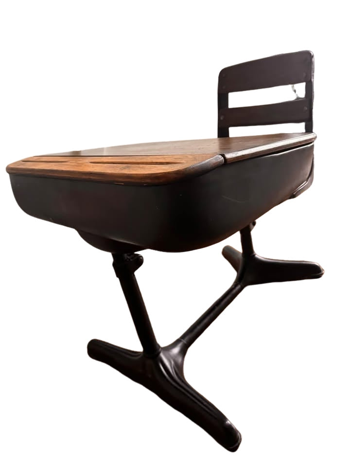 Antique , Vintage School Desk with Cast Iron Base