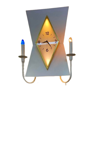 Vintage 1950s Midcentury Modern Wall Clock with Candleabra Kitsch