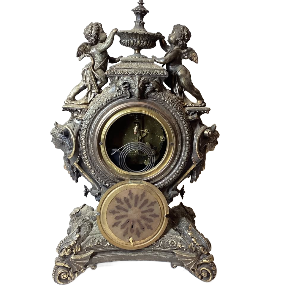Antique Victorian Ansonia Lydia Patinated Metal Figural Mantel Clock