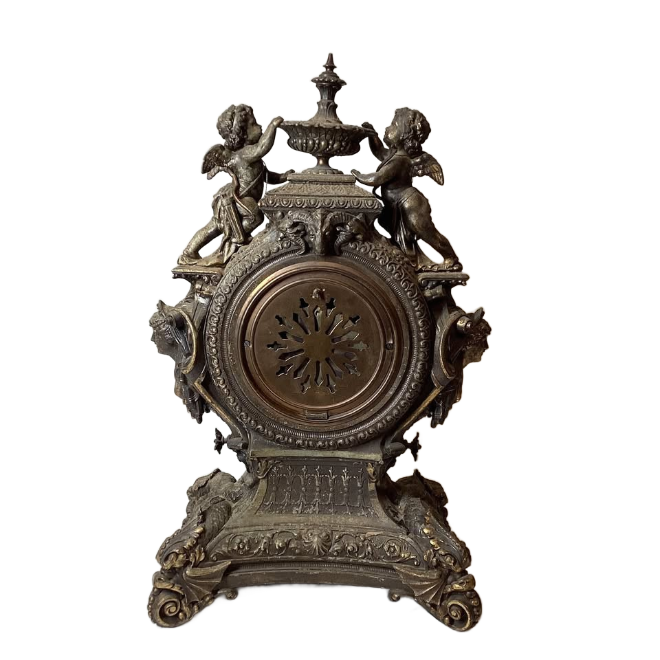 Antique Victorian Ansonia Lydia Patinated Metal Figural Mantel Clock