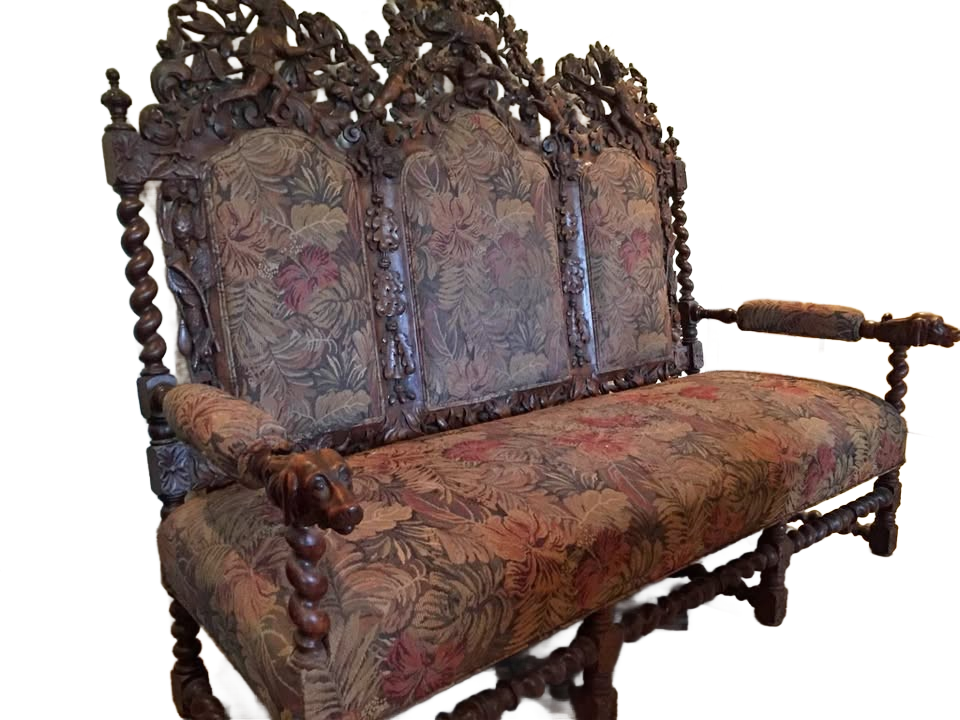 Jacobian Setee Hand carved dogs