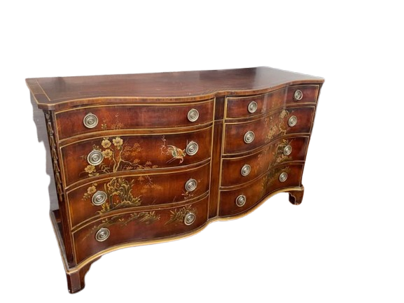 Vintage Hand-Painted Serpentine Dresser + Large Matching Mirror