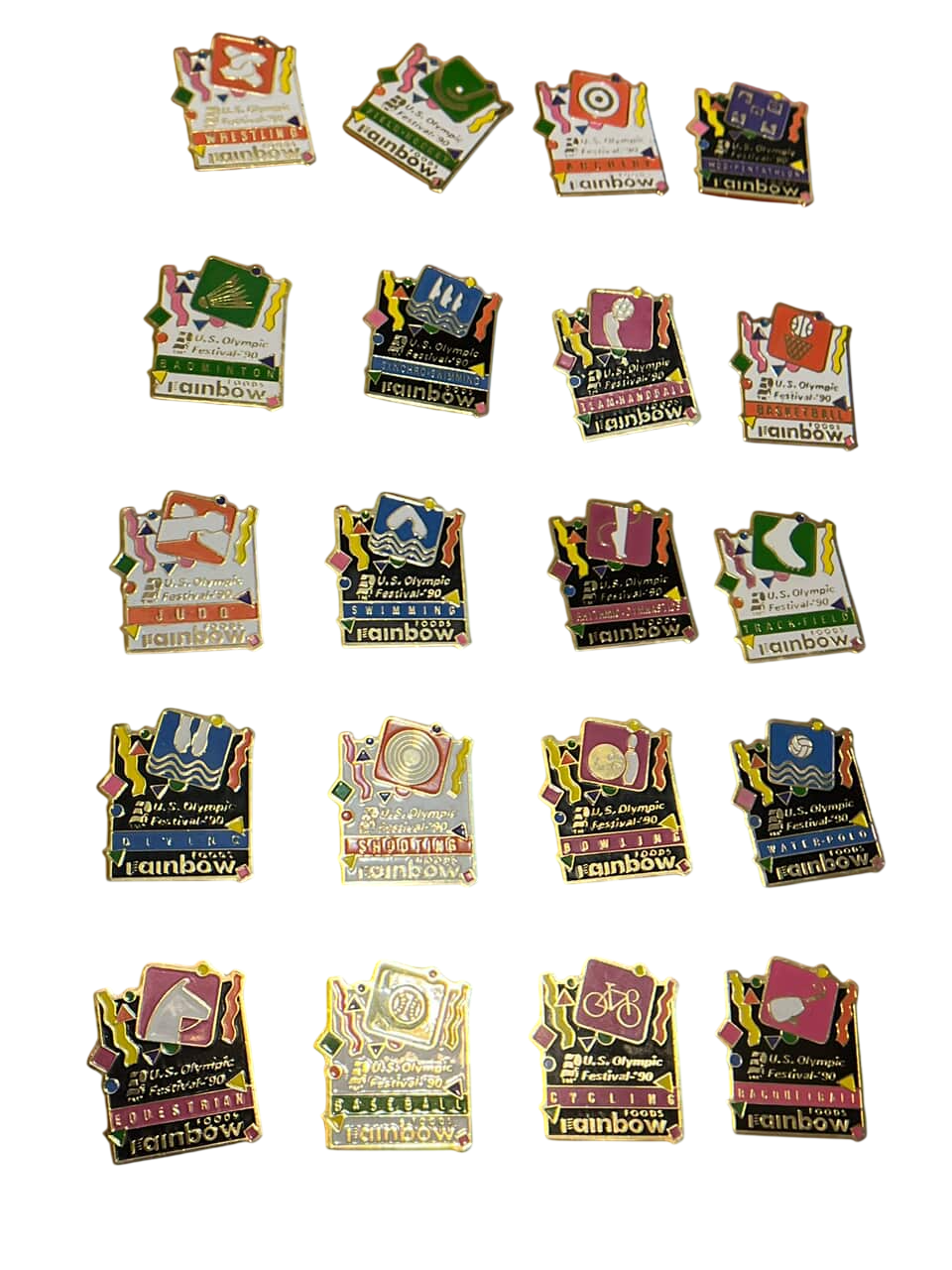 Collection of U.S. Olympic Festival 90 pin badges