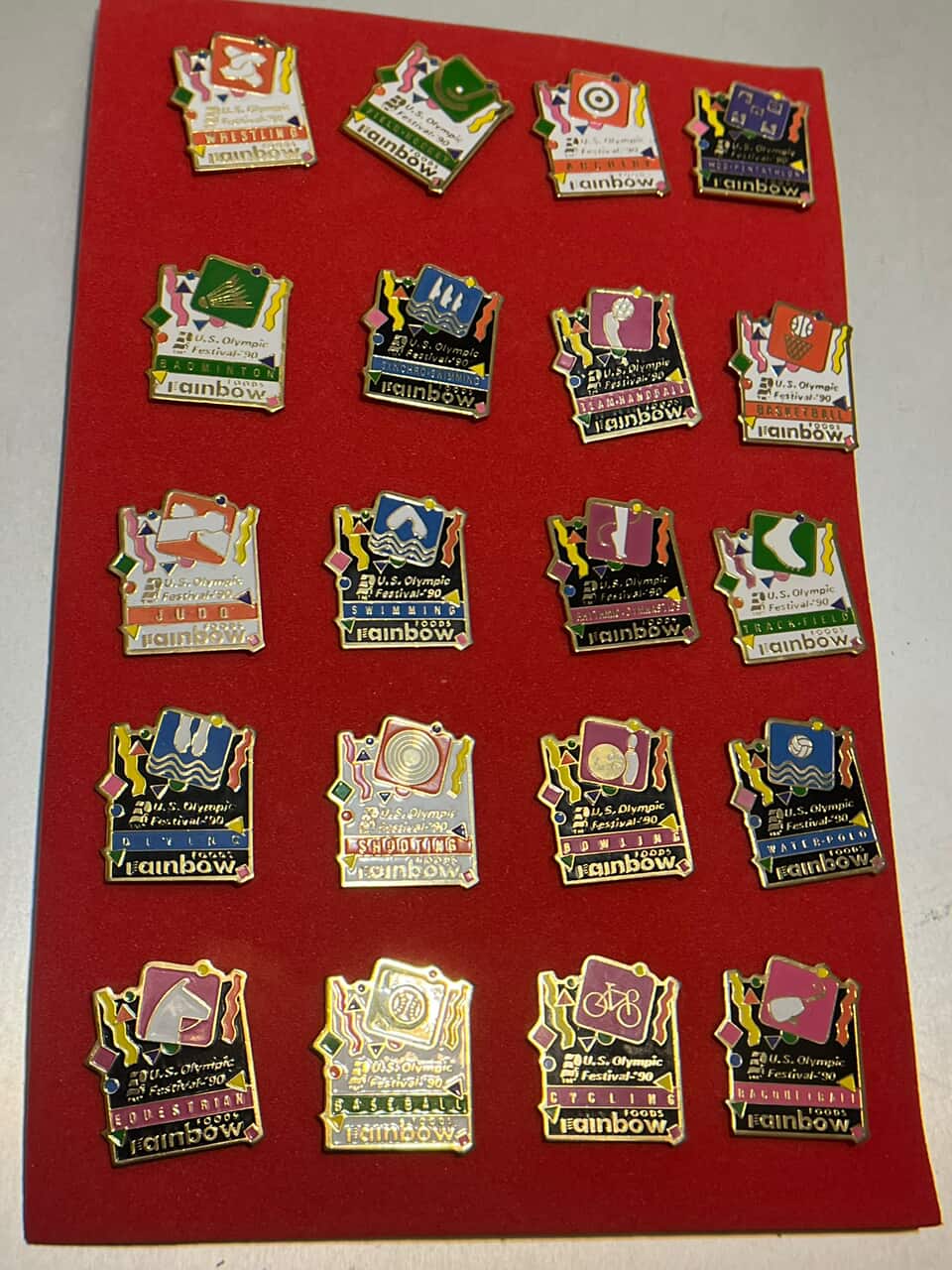 Collection of U.S. Olympic Festival 90 pin badges