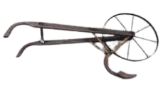 Antique single wheel hand field plow cultivator