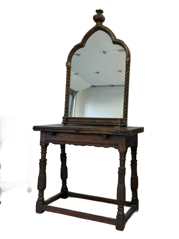 Baroque Revival oak table with flip top