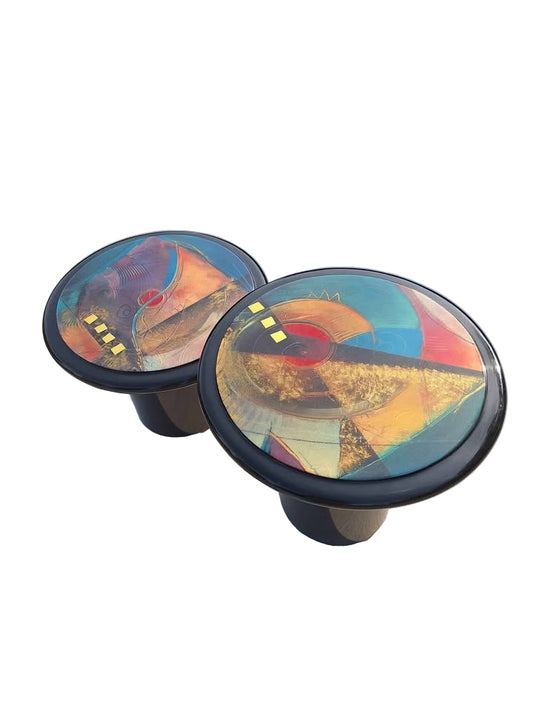 True Vintage 1980s Miami Vice Style Nesting Side Tables Postmodern Memphis Art Deco 80s Lacquer