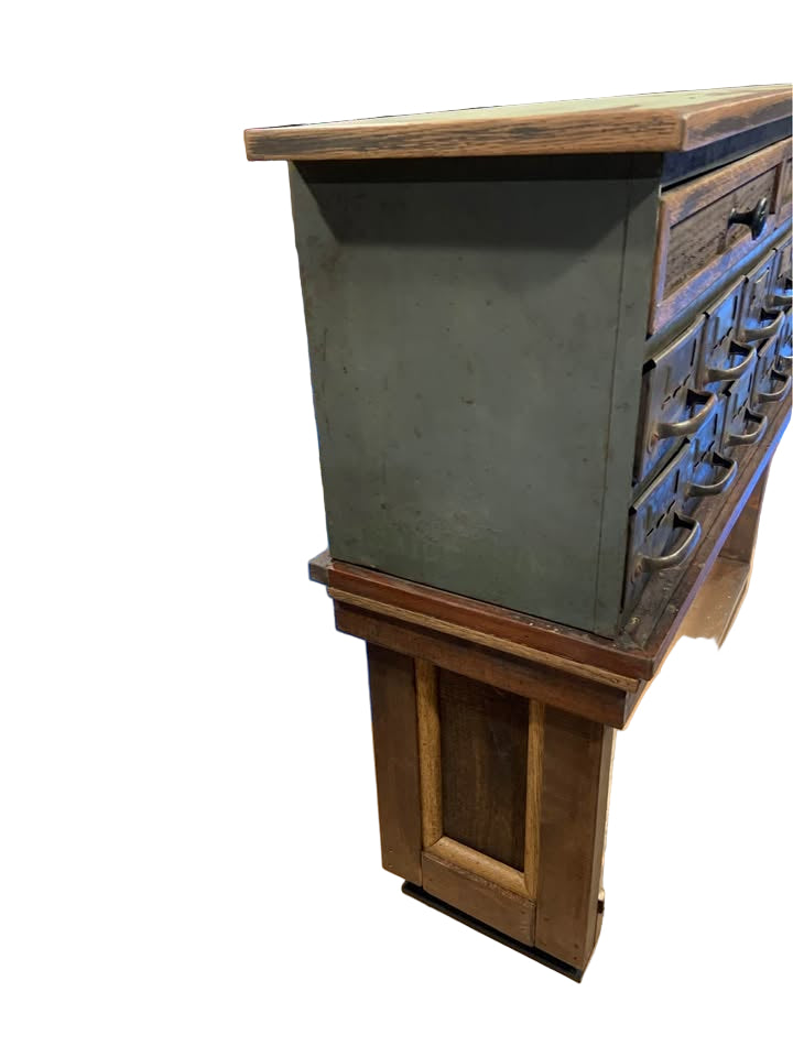 Vintage Metal Parts Bin with Custom Rustic Illuminated Cabinet