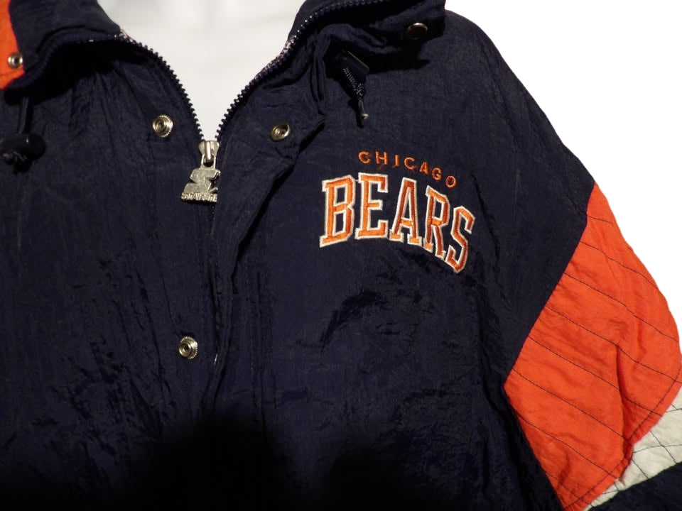 VINTAGE STARTER CHICAGO BEARS FOOTBALL FULL ZIP HOODED JACKET COAT MENS XL USED $80