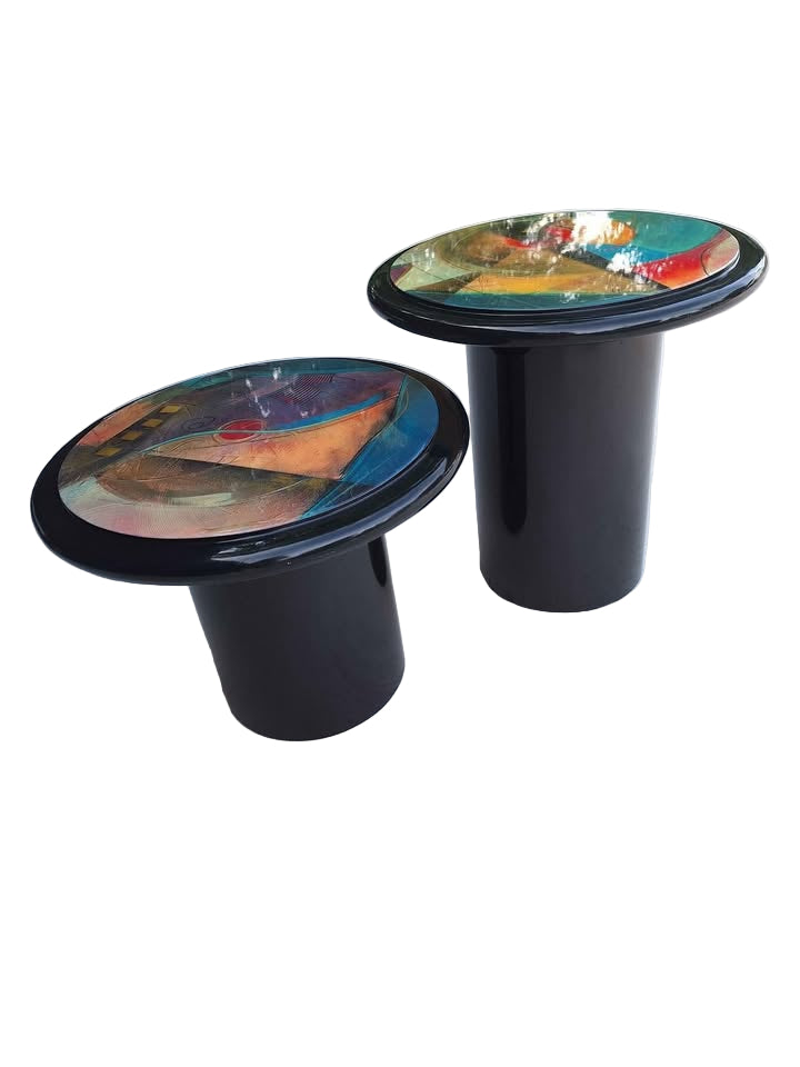 True Vintage 1980s Miami Vice Style Nesting Side Tables Postmodern Memphis Art Deco 80s Lacquer