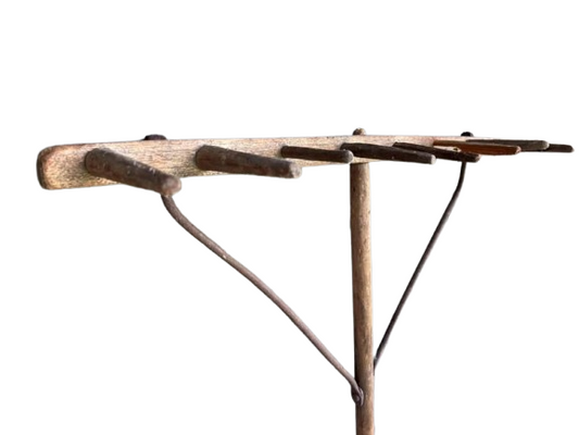 Antique Farm Rake: 1800s Primitive Wood Hay Tool with Hand-Carved Tines