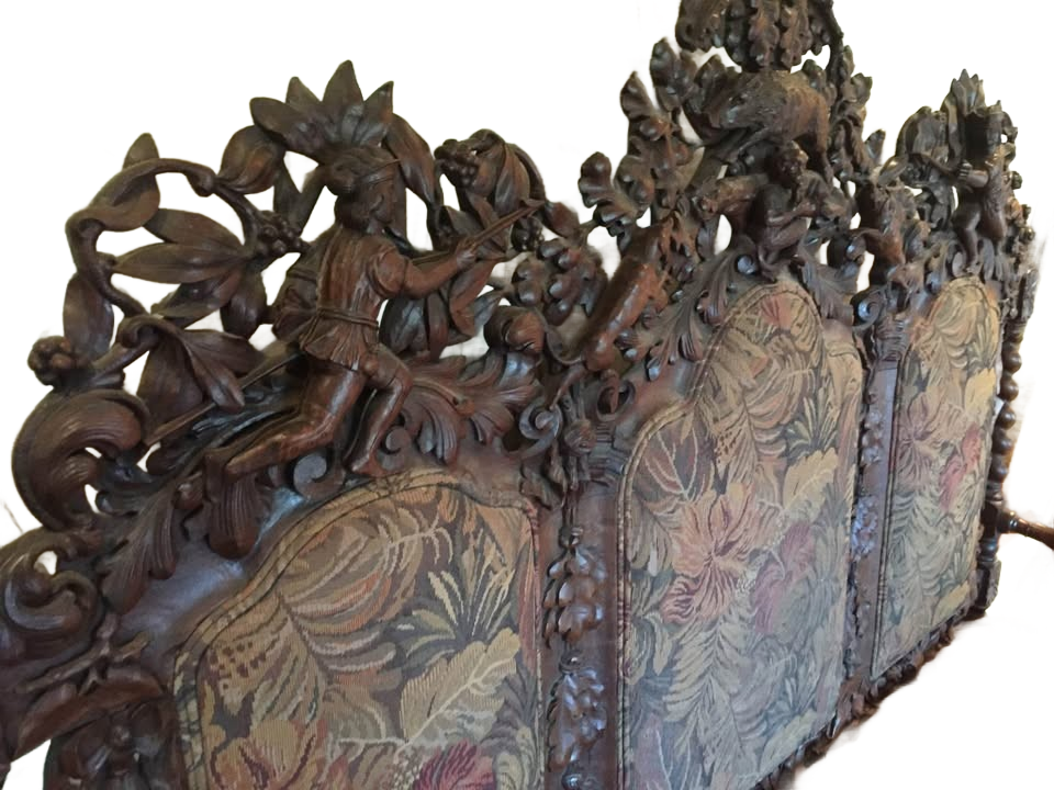 Jacobian Setee Hand carved dogs