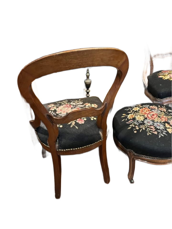 Antique Walnut Balloon Back Victorian Chair Set