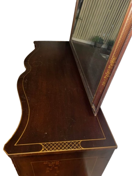 Vintage Hand-Painted Serpentine Dresser + Large Matching Mirror