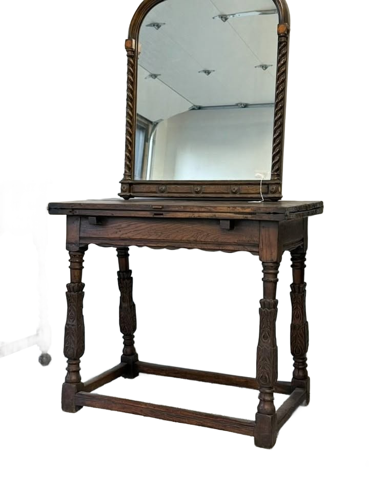 Baroque Revival oak table with flip top