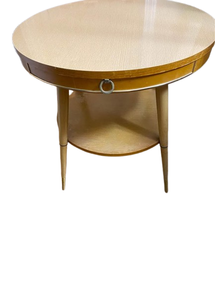 1950’s Antique/ Vintage Blonde Two Tier Table With Gold Tips On Legs