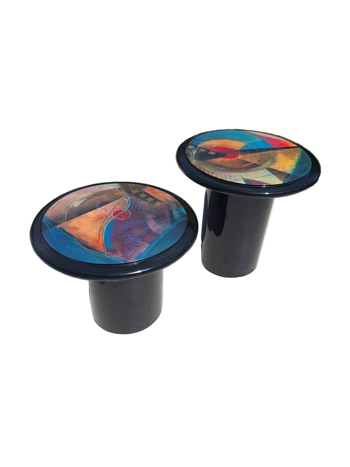 True Vintage 1980s Miami Vice Style Nesting Side Tables Postmodern Memphis Art Deco 80s Lacquer