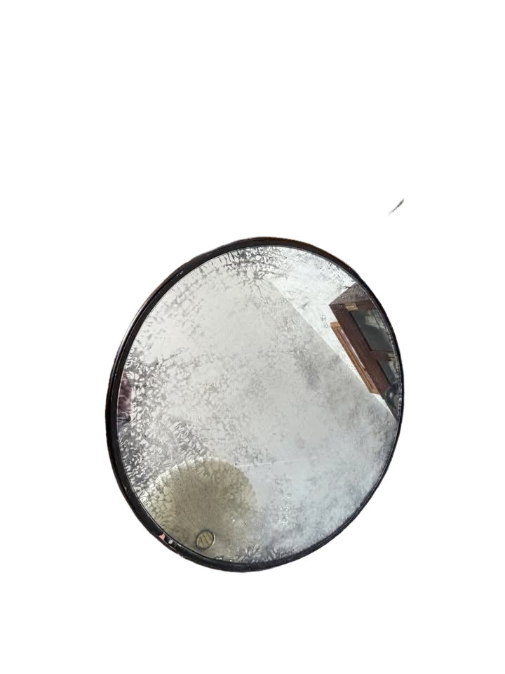 Pair of Antique Ebonized Empire Style Pedestal Tables - Mirrored Tops (1940s Hollywood Regency