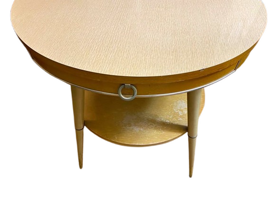 1950’s Antique/ Vintage Blonde Two Tier Table With Gold Tips On Legs