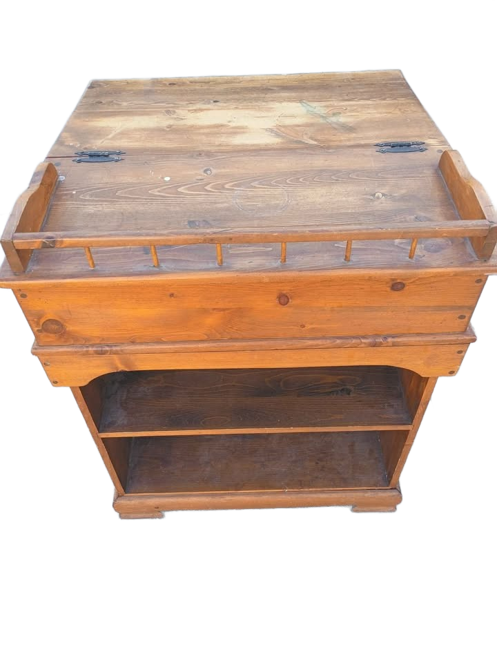 Vintage 1950s Solid Pine Wood Captains Desk/ Davenport Slant Lift Top Plus Storage Shelves