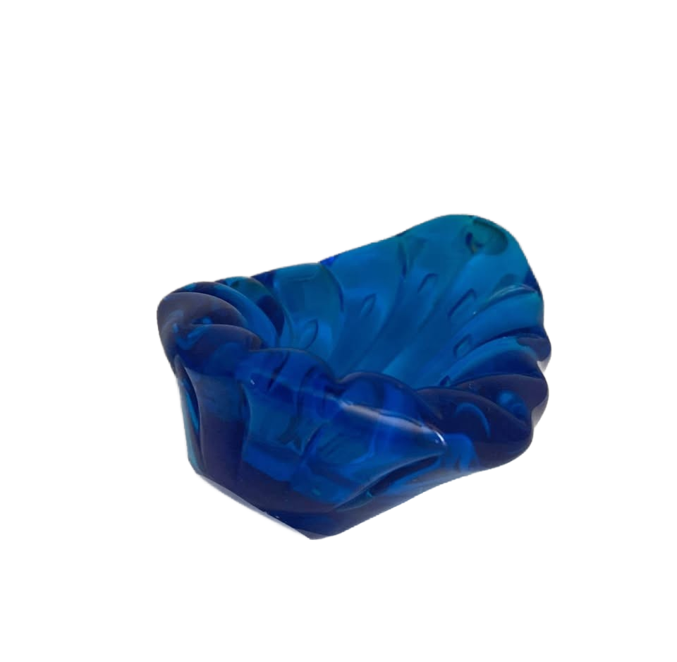 Vintage Blenko Style Glass Ashtray Turquoise / Jewelry Holder