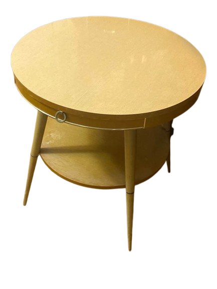 1950’s Antique/ Vintage Blonde Two Tier Table With Gold Tips On Legs