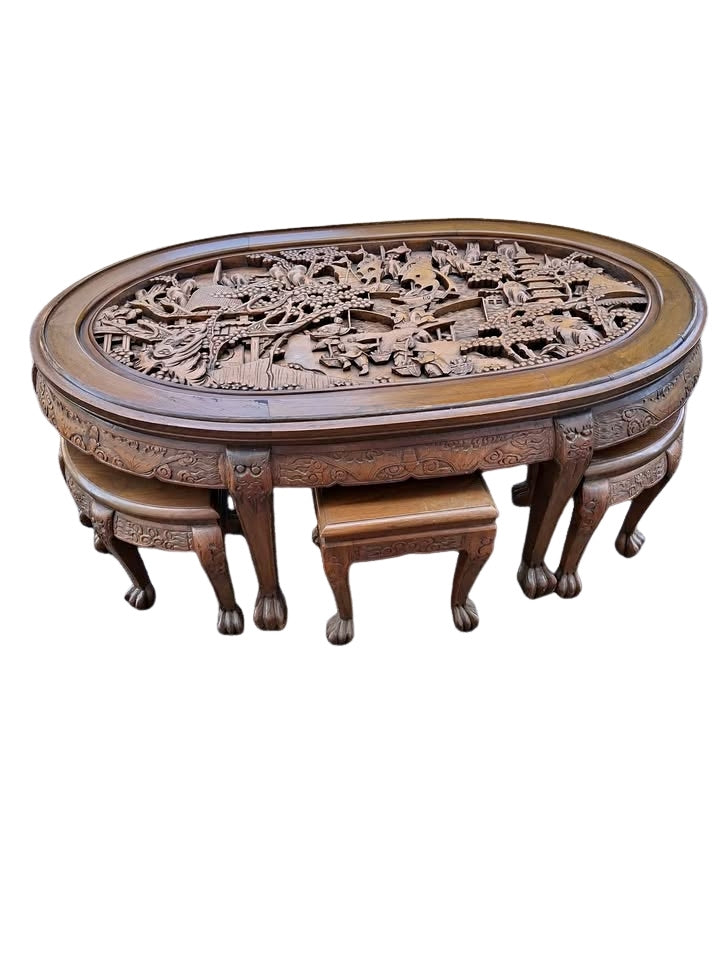 CHINESE 7 PIECE TEA TABLE SET