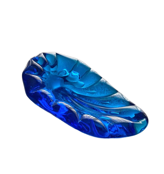 Vintage Blenko Style Glass Ashtray Turquoise / Jewelry Holder