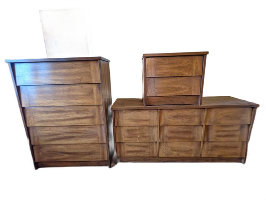 Vintage Mid Century Modern 2 Dressers + Nightstand from 1979