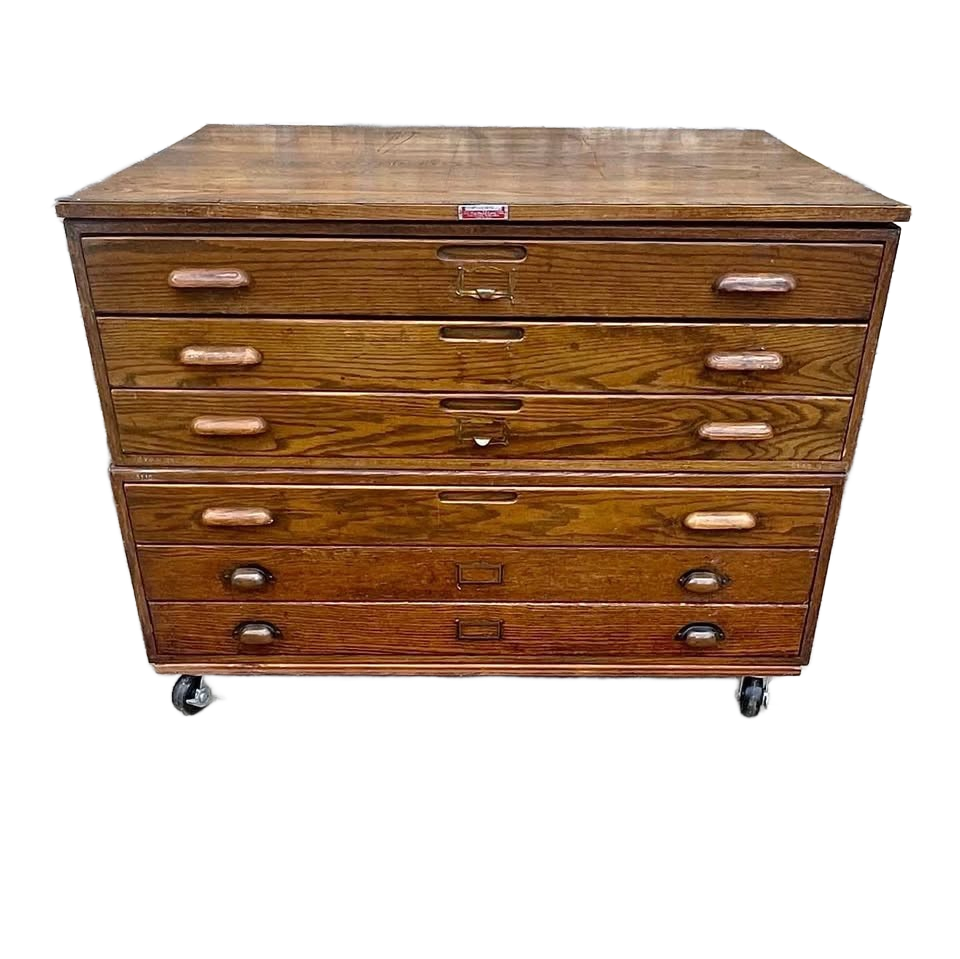 Vintage wooden flat file map cabinet