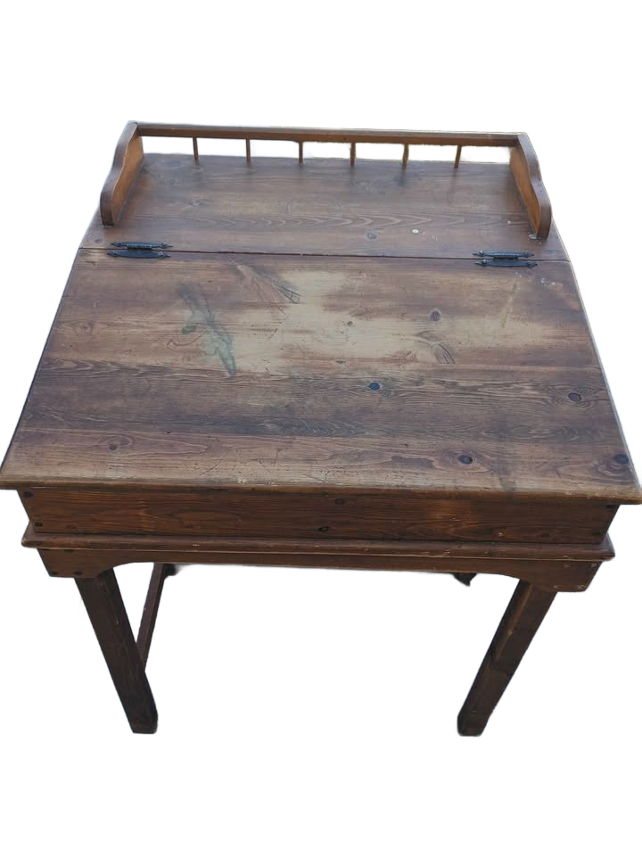 Vintage 1950s Solid Pine Wood Captains Desk/ Davenport Slant Lift Top Plus Storage Shelves