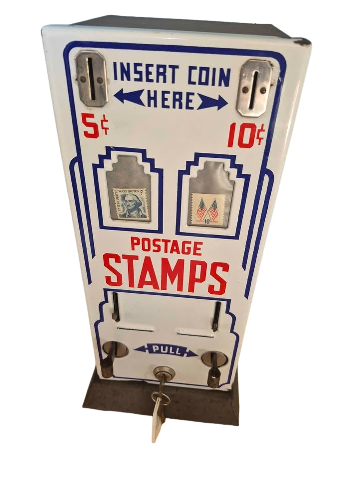 Vintage 1950-1960s Porcelain Stamp Machine with keys.