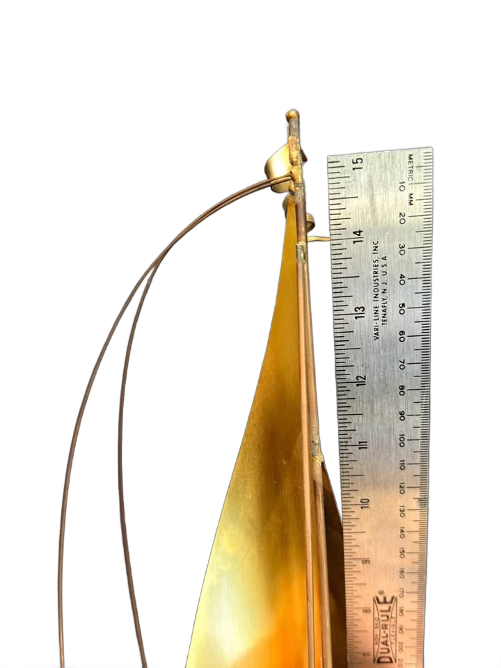 Vintage MCM John DeMott Brass Sailboat Signed Onyx Base 3Pc Regatta 70s EUC