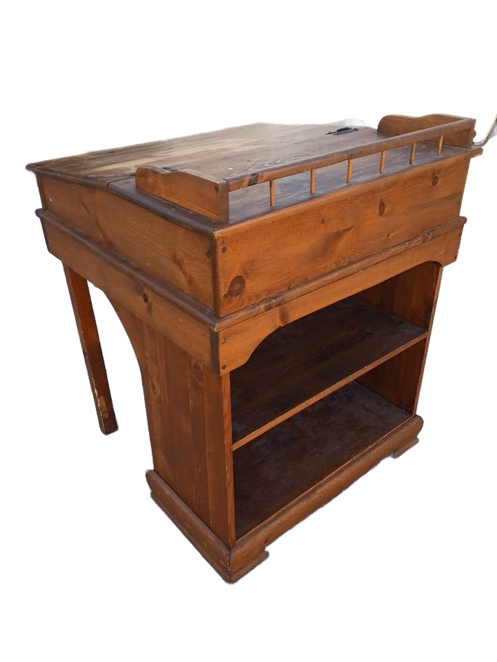 Vintage 1950s Solid Pine Wood Captains Desk/ Davenport Slant Lift Top Plus Storage Shelves