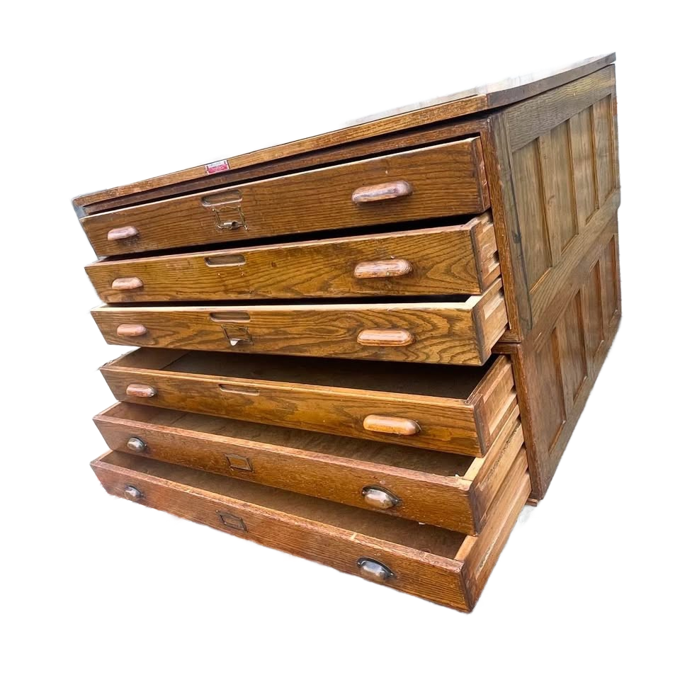 Vintage wooden flat file map cabinet