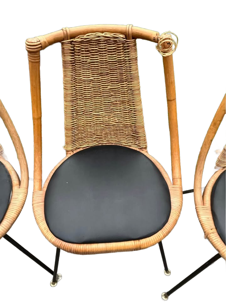 Mid-Century Modern Danny Ho Fong Tropi-cal Wicker Rattan Chairs (set of 4)