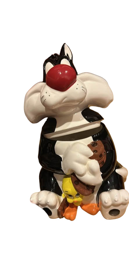 Loony Tunes Sylvester & Tweety Bird Vintage Ceramic Cookie Jar Warner Bros