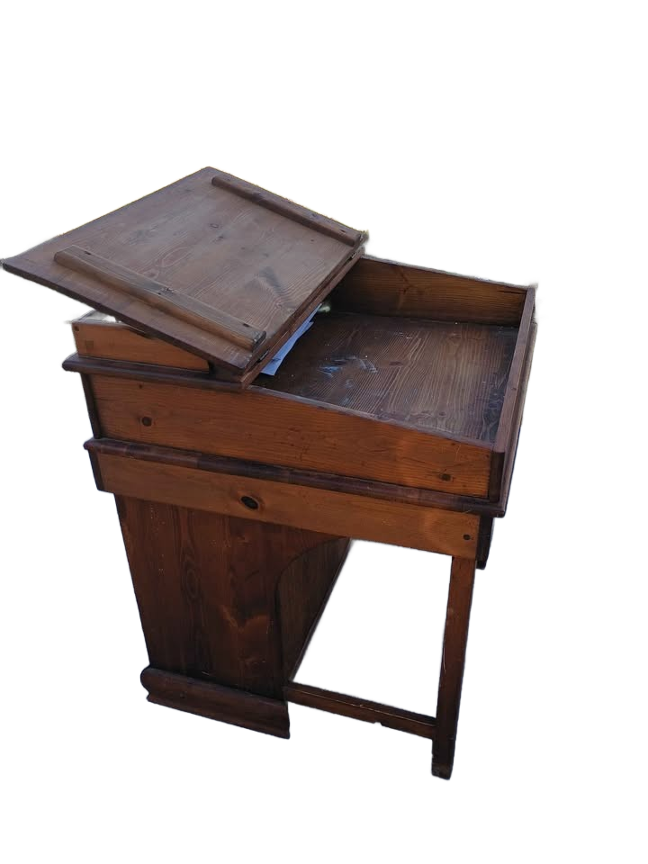 Vintage 1950s Solid Pine Wood Captains Desk/ Davenport Slant Lift Top Plus Storage Shelves