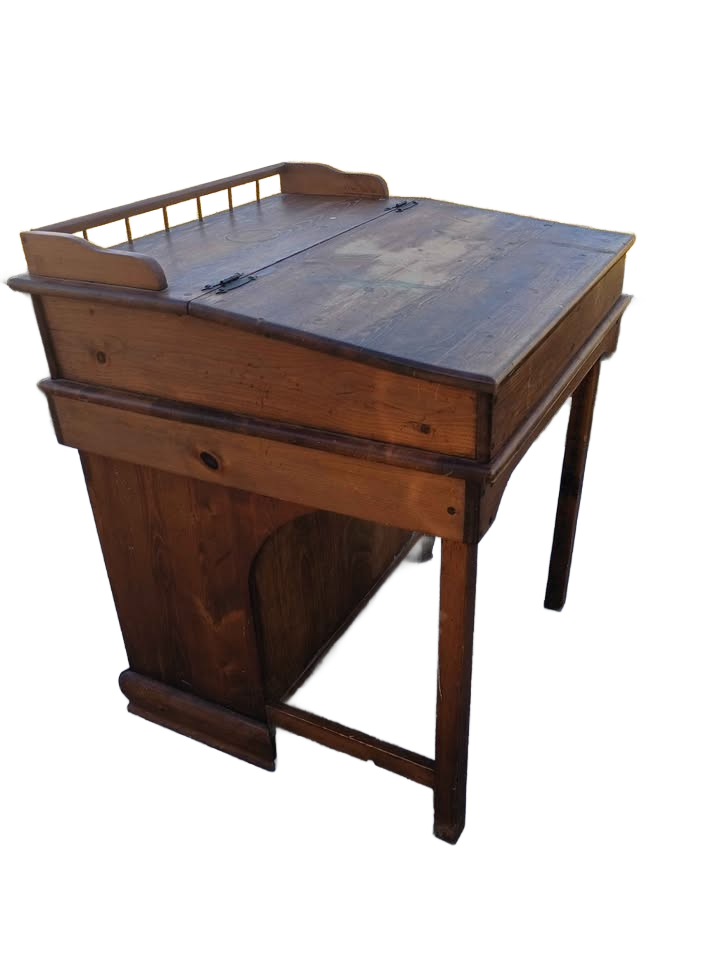 Vintage 1950s Solid Pine Wood Captains Desk/ Davenport Slant Lift Top Plus Storage Shelves