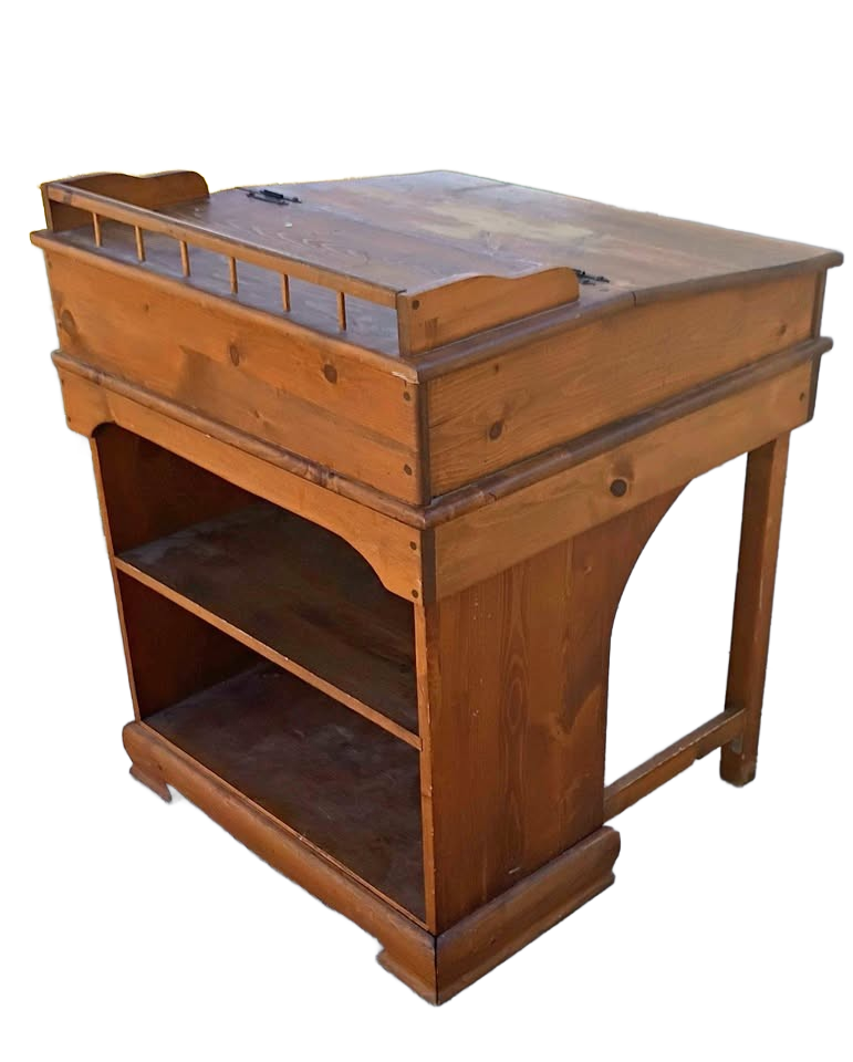 Vintage 1950s Solid Pine Wood Captains Desk/ Davenport Slant Lift Top Plus Storage Shelves