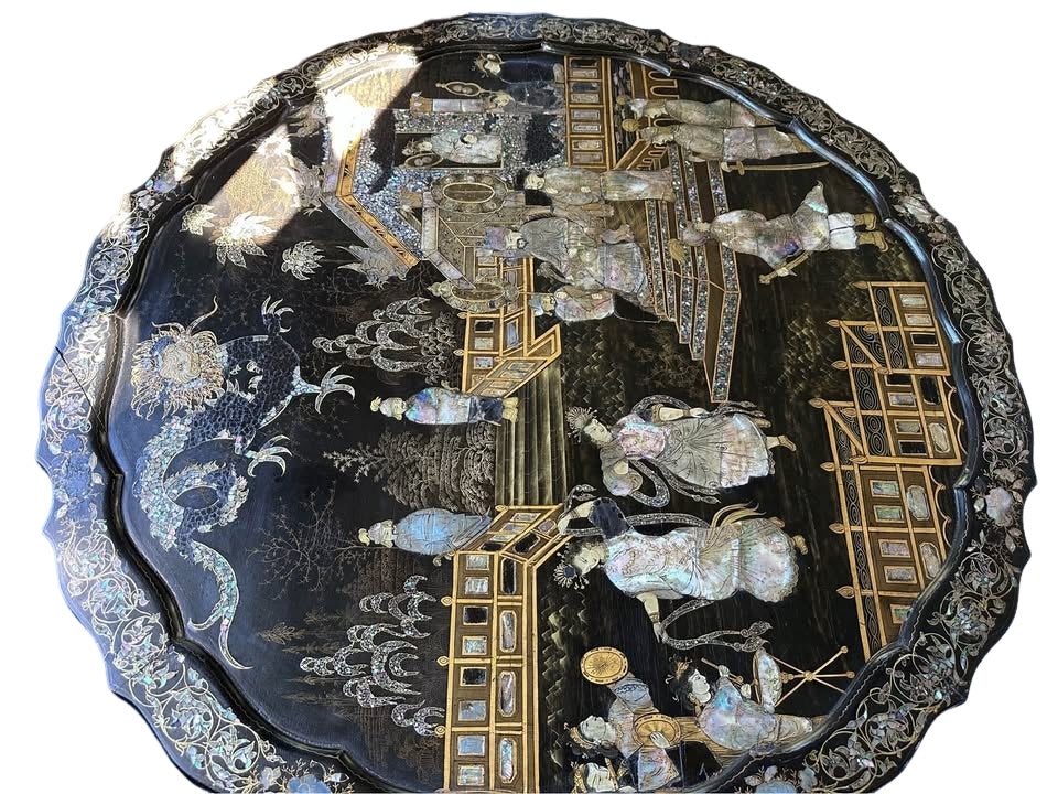 Antique Mother of Pearl Inlay Tilt-Top Table